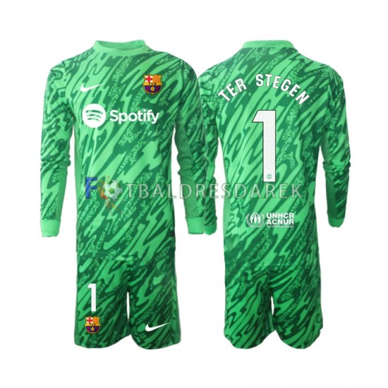 FC Barcelona Brankářské Ter Stegen 1 Dres Zelená Domácí 2024-2025 Dlouhý rukáv ,Dětské