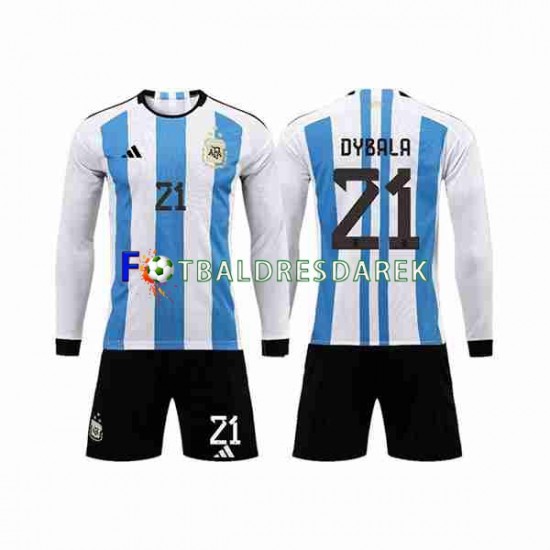Argentina 3 Stars Paulo Dybala 21 Dres Domácí MS ve fotbale 2022 Dlouhý rukáv ,Dětské
